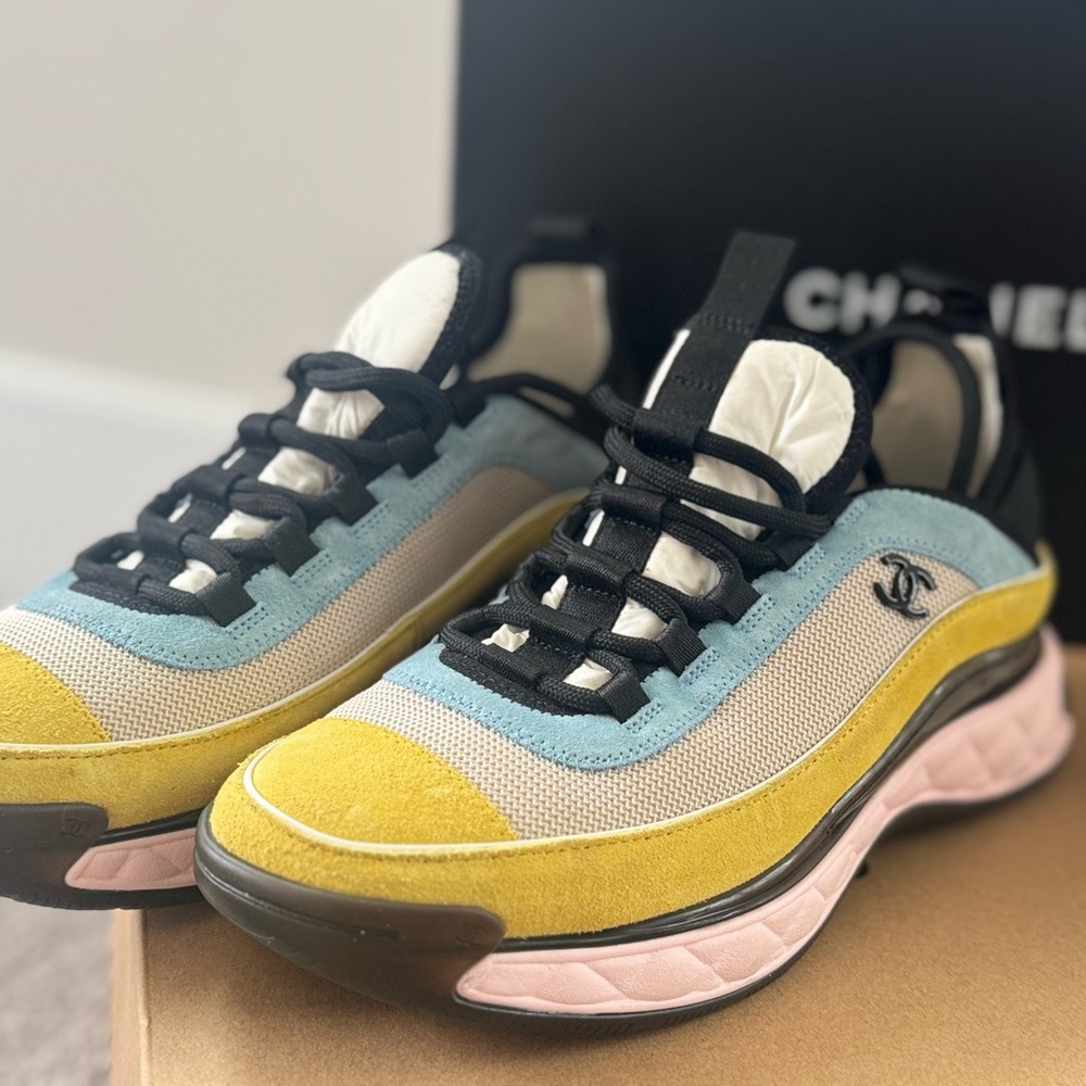 CHANEL Women's Yellow, Blue, and Pink Sneakers